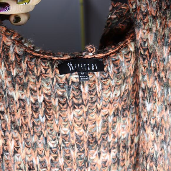 Two Sisters / ii Sisters Hooded Open-Front Sleeveless Long Cardigan Sweater M - Picture 3 of 3